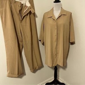 Bagazio Mens Sz 42 Dress Pleated Pants with Cuffed Hems/Button Up Shirt 2XT EUC